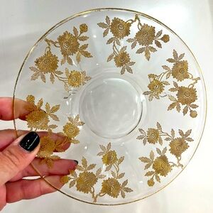 Vintage Gold Floral Inlay Glass 6” Clear Plate
